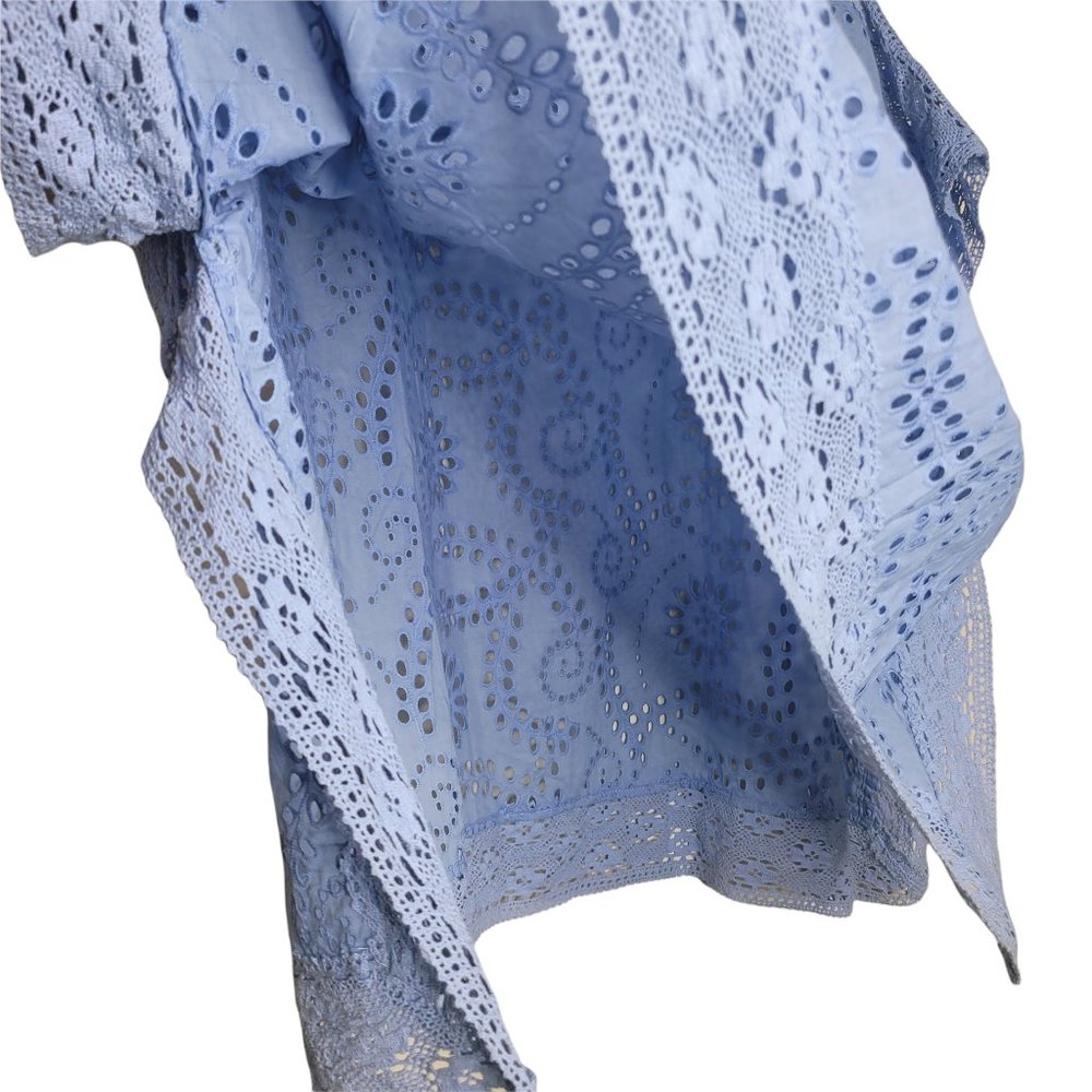 Denim and Company Baby Blue Lace Short Sleeve Blouse Size Medium - Picture 3 of 6